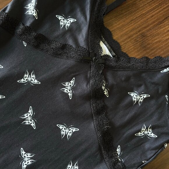 Ribbed lace-trimmed dress - Black/Butterflies - H&M - Size Small - Picture 7 of 8